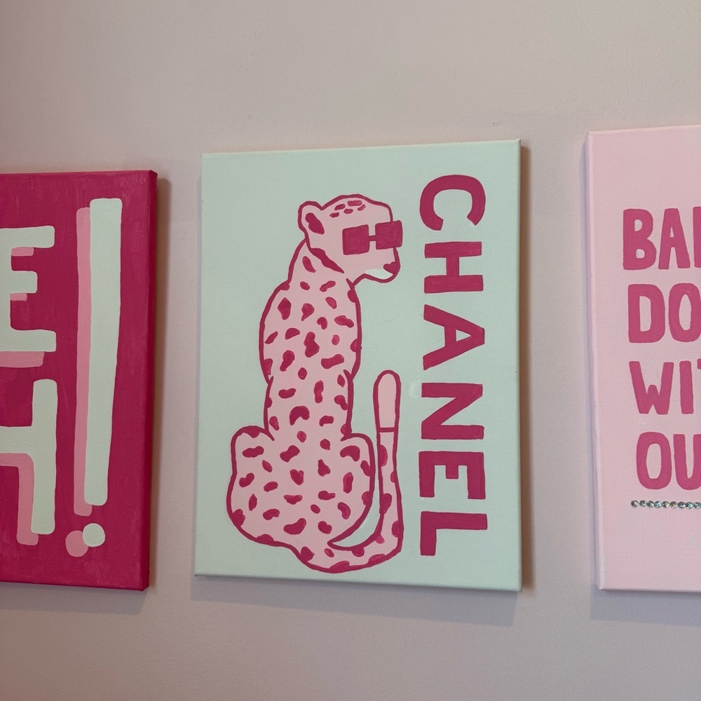 Wall Art with Bold Text Cheetah Dress Rhinestone Girly Painting Canvases 4 - Picture 2 of 8